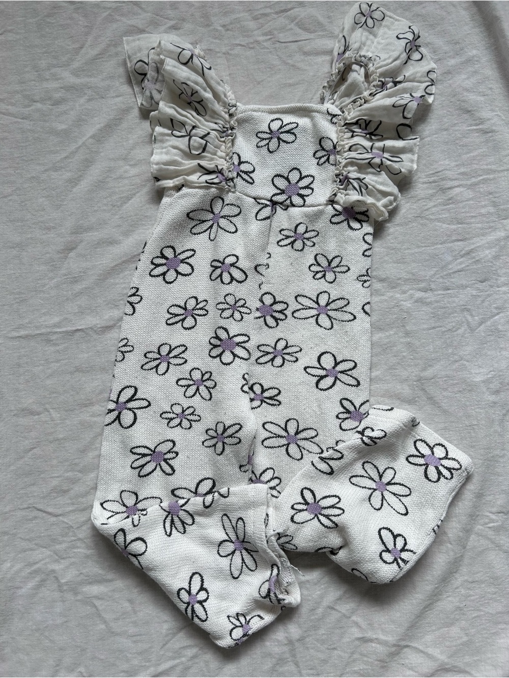 Zara White Floral Romper with Purple Centers